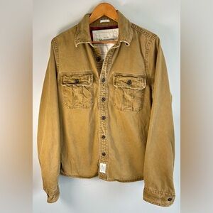 VTG Abercrombie & Fitch Men’s Muscle Tan Khaki Shacket Military Plaid Lining XL